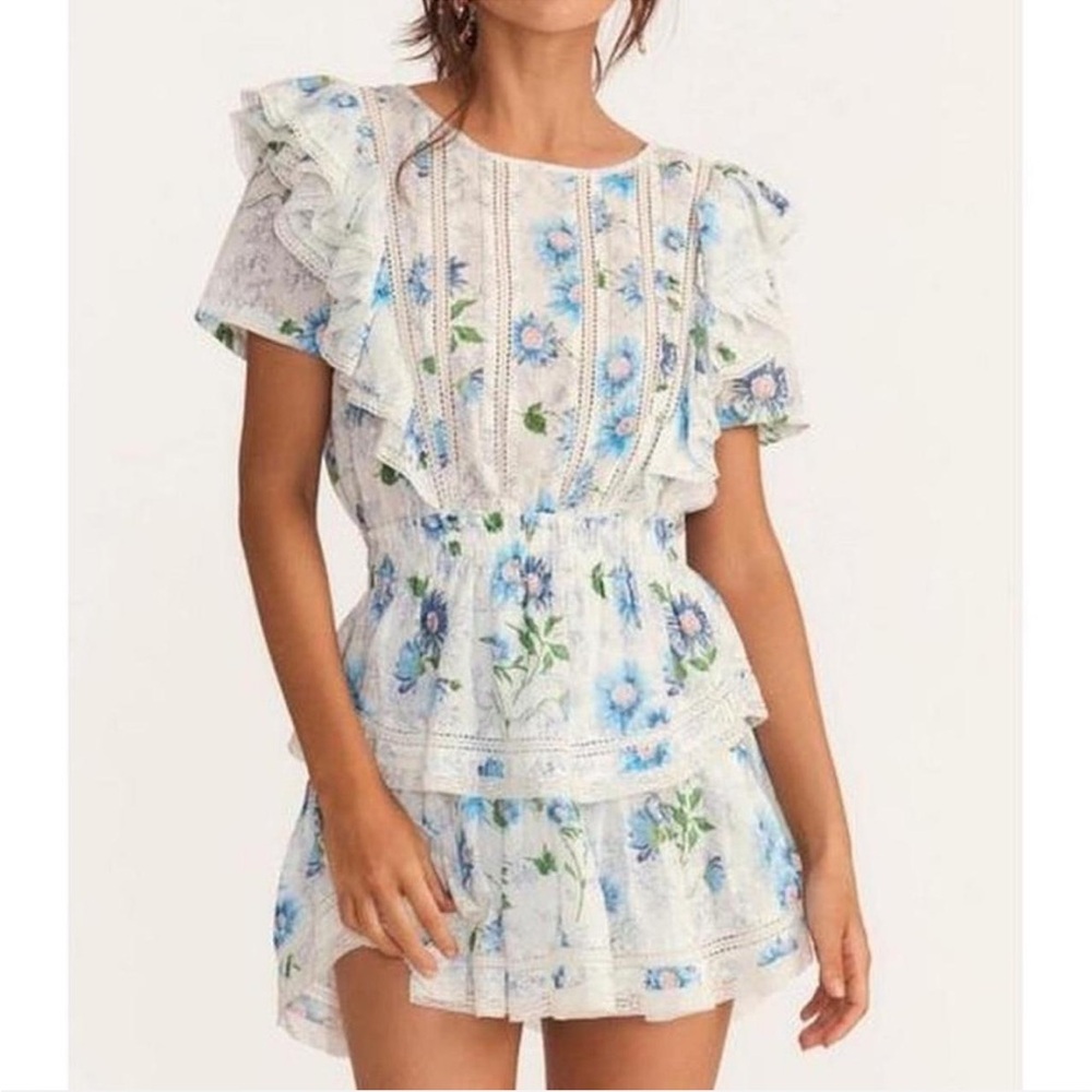 LoveShackFancy Natasha Mini Dress in Blueberry Cloud. Size XS.